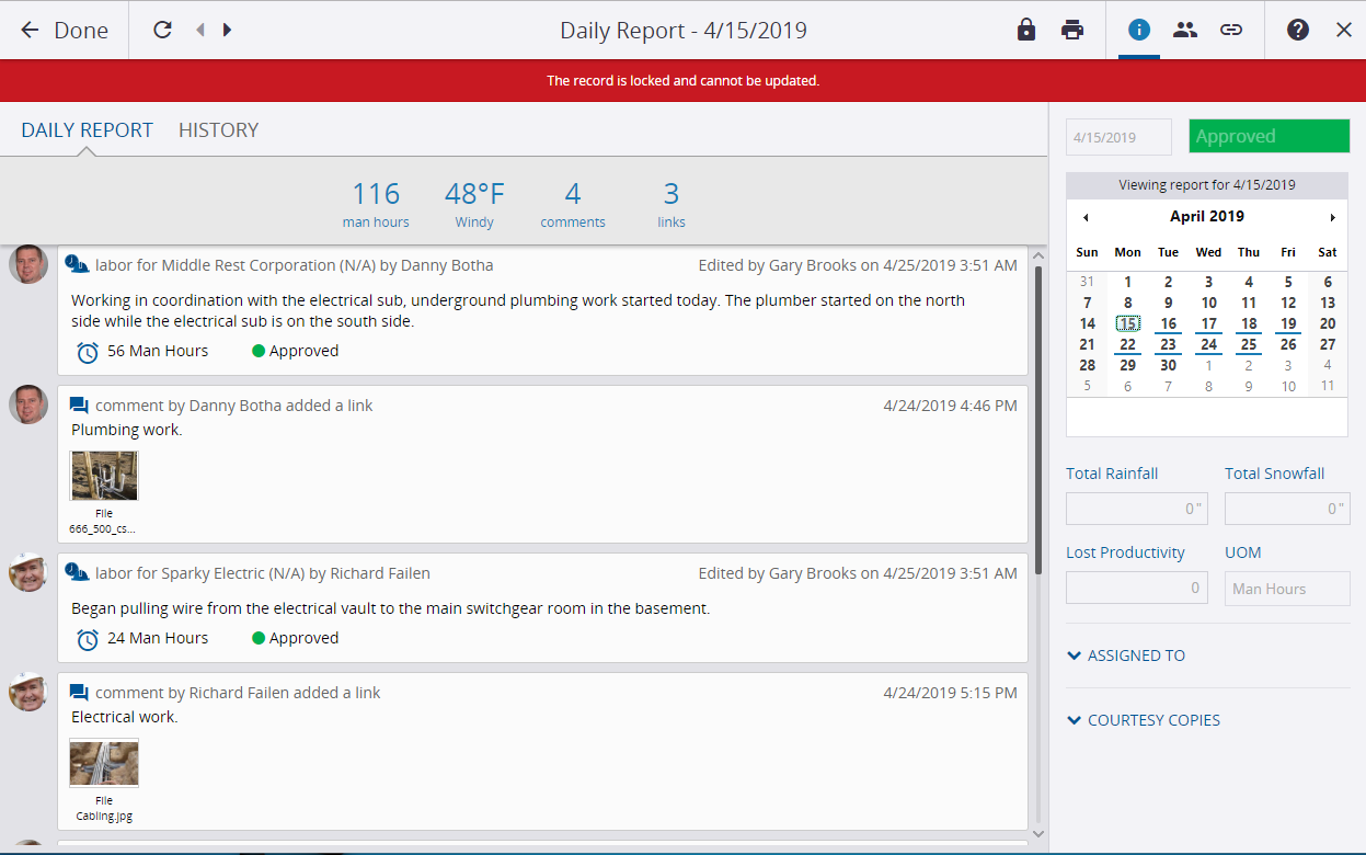 Daily reports created by construction field management software